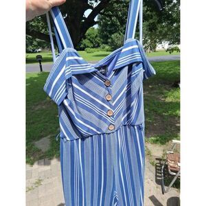 By & By Jumper XL Blue & White Striped Off Shoulder Wide Leg